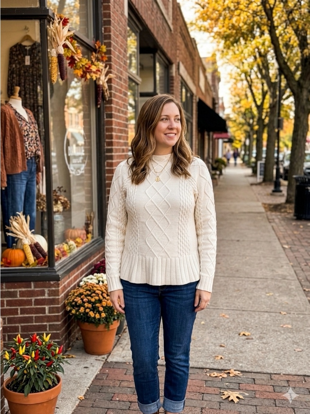 Cyrus Cream Cable-Knit Crew Neck Sweater